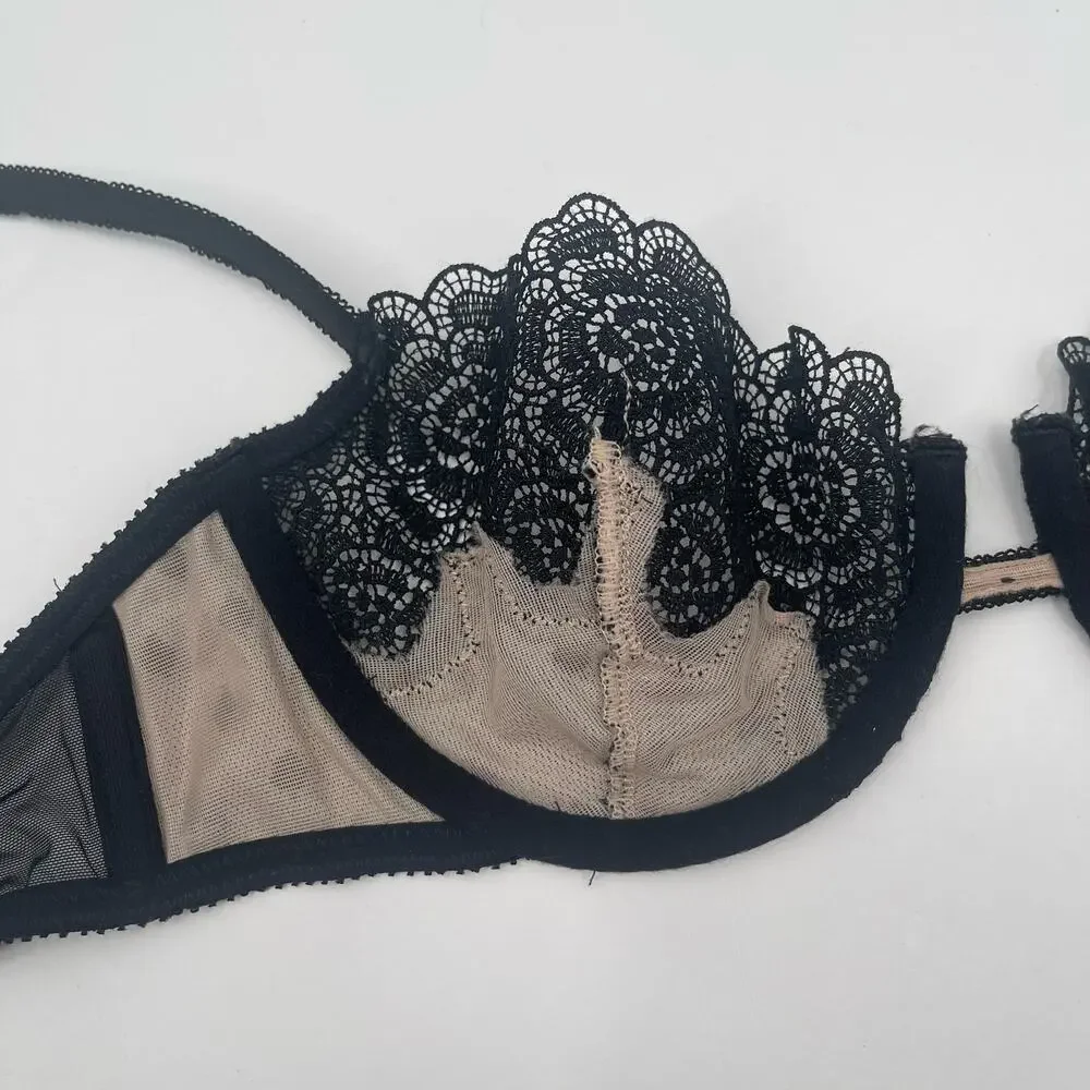VICTORIA'S SECRET Bra Size 34B Very Sexy Y2K 2000s Balconet Lace Mesh Lingerie